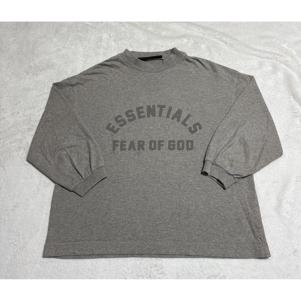 Fear of God Essentials T Shirt Womens Size 8 Gray 3/4 Sleeve Logo Top